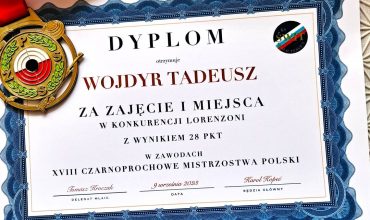 Tadeusz Wojdyr Dyplom za zajęcie pierwszego miejsca w Mistrzostwach Polski w strzelaniu czarnoprochowym Starachowice 2023